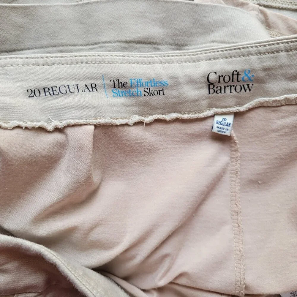 Croft Barrow Women Skort 20 Plus Shorts Skirt Beige Pull On Casual C2E